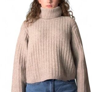 Universal Thread Cropped Boxy Tan Turtleneck Sweater